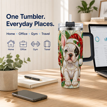 #pl[40oz|Black] Christmas French Bulldog 40oz Tumbler with Handle, Holiday Travel Cup