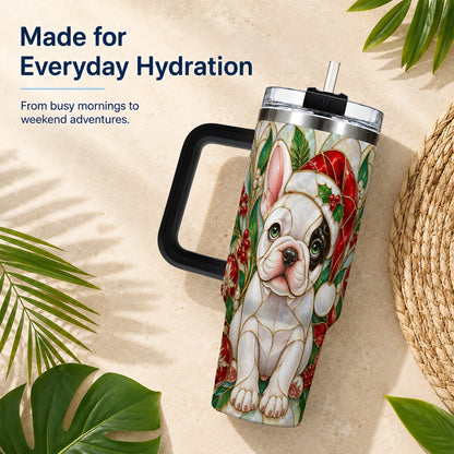 #pl[40oz|Black] Christmas French Bulldog 40oz Tumbler with Handle, Holiday Travel Cup