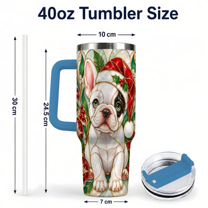 #pl[40oz|Blue] Christmas French Bulldog 40oz Tumbler with Handle, Holiday Travel Cup
