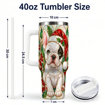 #pl[40oz|White] Christmas French Bulldog 40oz Tumbler with Handle, Holiday Travel Cup