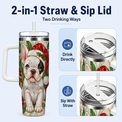 #pl[40oz|White] Christmas French Bulldog 40oz Tumbler with Handle, Holiday Travel Cup