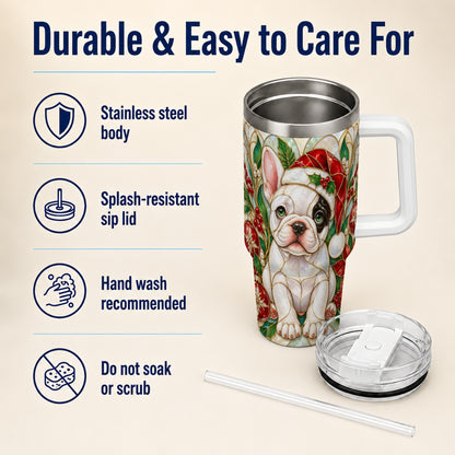 #pl[40oz|White] Christmas French Bulldog 40oz Tumbler with Handle, Holiday Travel Cup