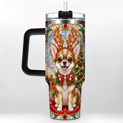 #pl[40oz|Black] Christmas Chihuahua 40oz Tumbler with Handle, Reindeer Dog Travel Cup