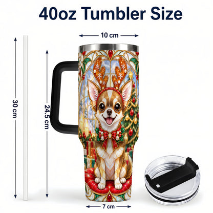#pl[40oz|Black] Christmas Chihuahua 40oz Tumbler with Handle, Reindeer Dog Travel Cup
