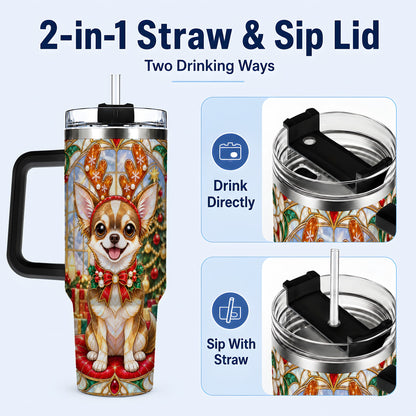 #pl[40oz|Black] Christmas Chihuahua 40oz Tumbler with Handle, Reindeer Dog Travel Cup
