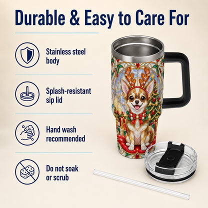 #pl[40oz|Black] Christmas Chihuahua 40oz Tumbler with Handle, Reindeer Dog Travel Cup