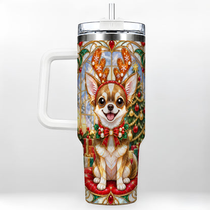 Christmas Chihuahua 40oz Tumbler with Handle, Reindeer Dog Travel Cup