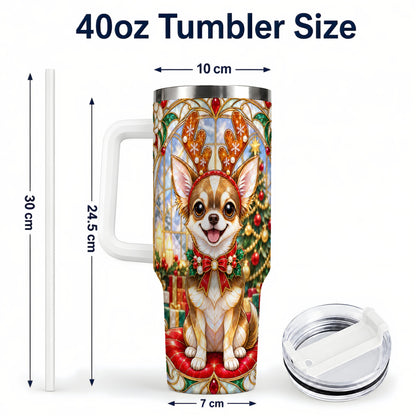 #pl[40oz|White] Christmas Chihuahua 40oz Tumbler with Handle, Reindeer Dog Travel Cup