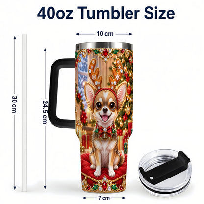 #pl[40oz|Black] Christmas Chihuahua 40oz Tumbler with Handle, Reindeer Dog Travel Cup