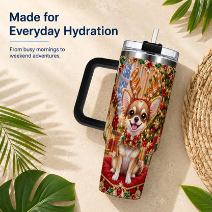 #pl[40oz|Black] Christmas Chihuahua 40oz Tumbler with Handle, Reindeer Dog Travel Cup