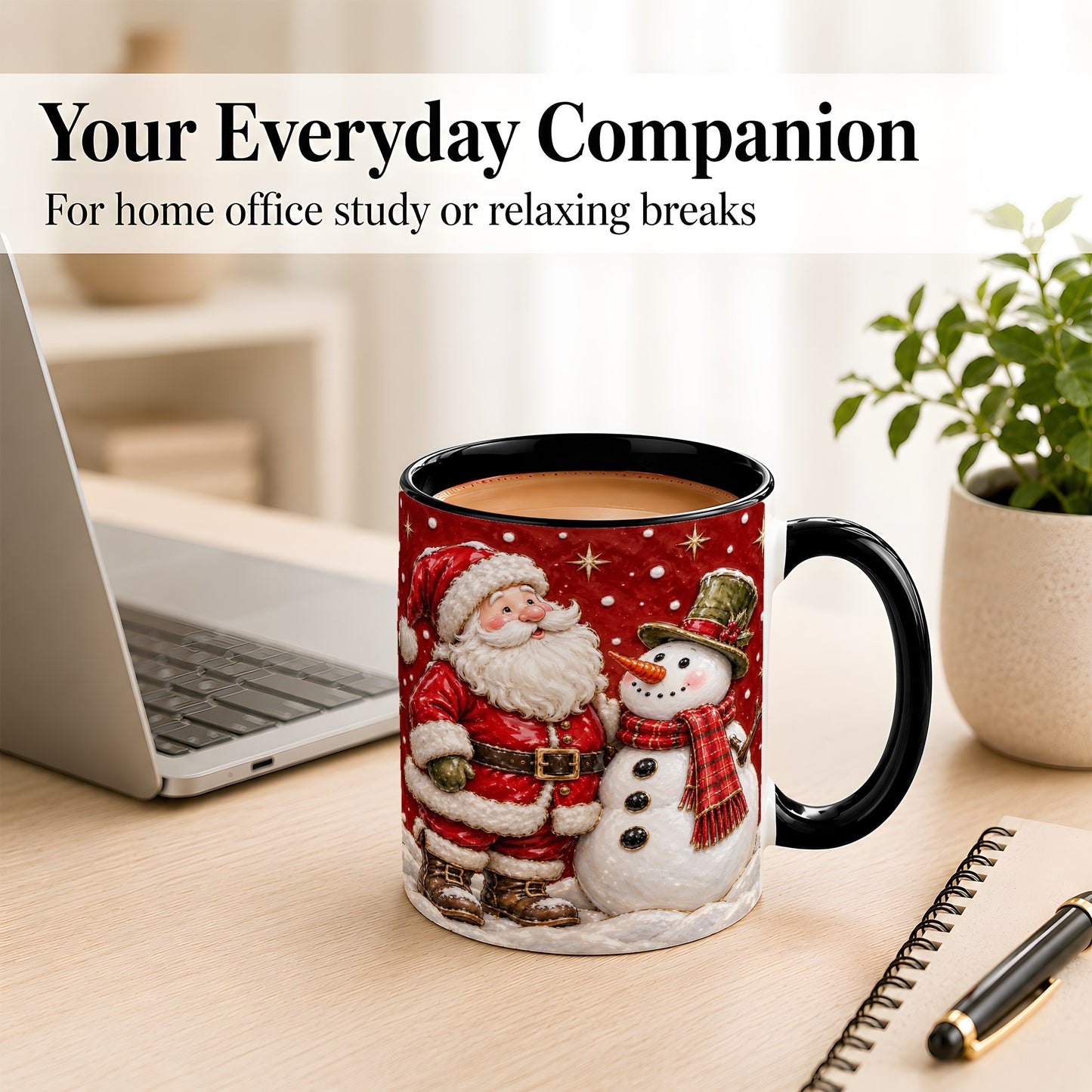 #pl[11oz|Black] Santa Snowman Christmas Coffee Mug, Winter Mug, Ceramic Cup