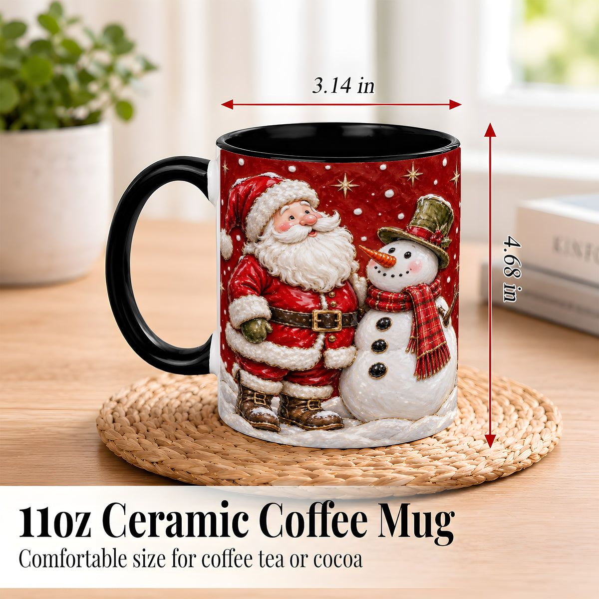 #pl[11oz|Black] Santa Snowman Christmas Coffee Mug, Winter Mug, Ceramic Cup