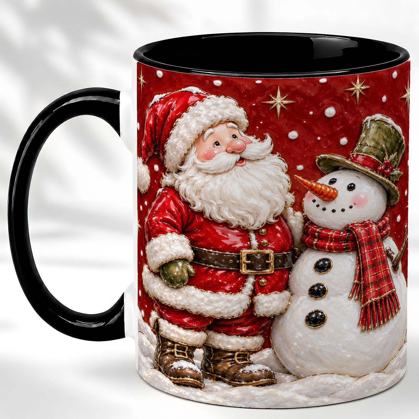 #pl[11oz|Black] Santa Snowman Christmas Coffee Mug, Winter Mug, Ceramic Cup