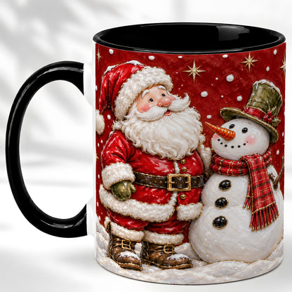 #pl[11oz|Black] Santa Snowman Christmas Coffee Mug, Winter Mug, Ceramic Cup