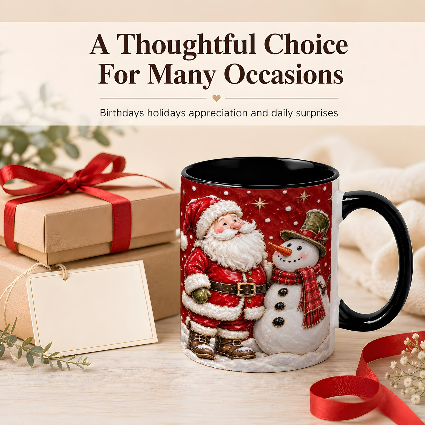 #pl[11oz|Black] Santa Snowman Christmas Coffee Mug, Winter Mug, Ceramic Cup