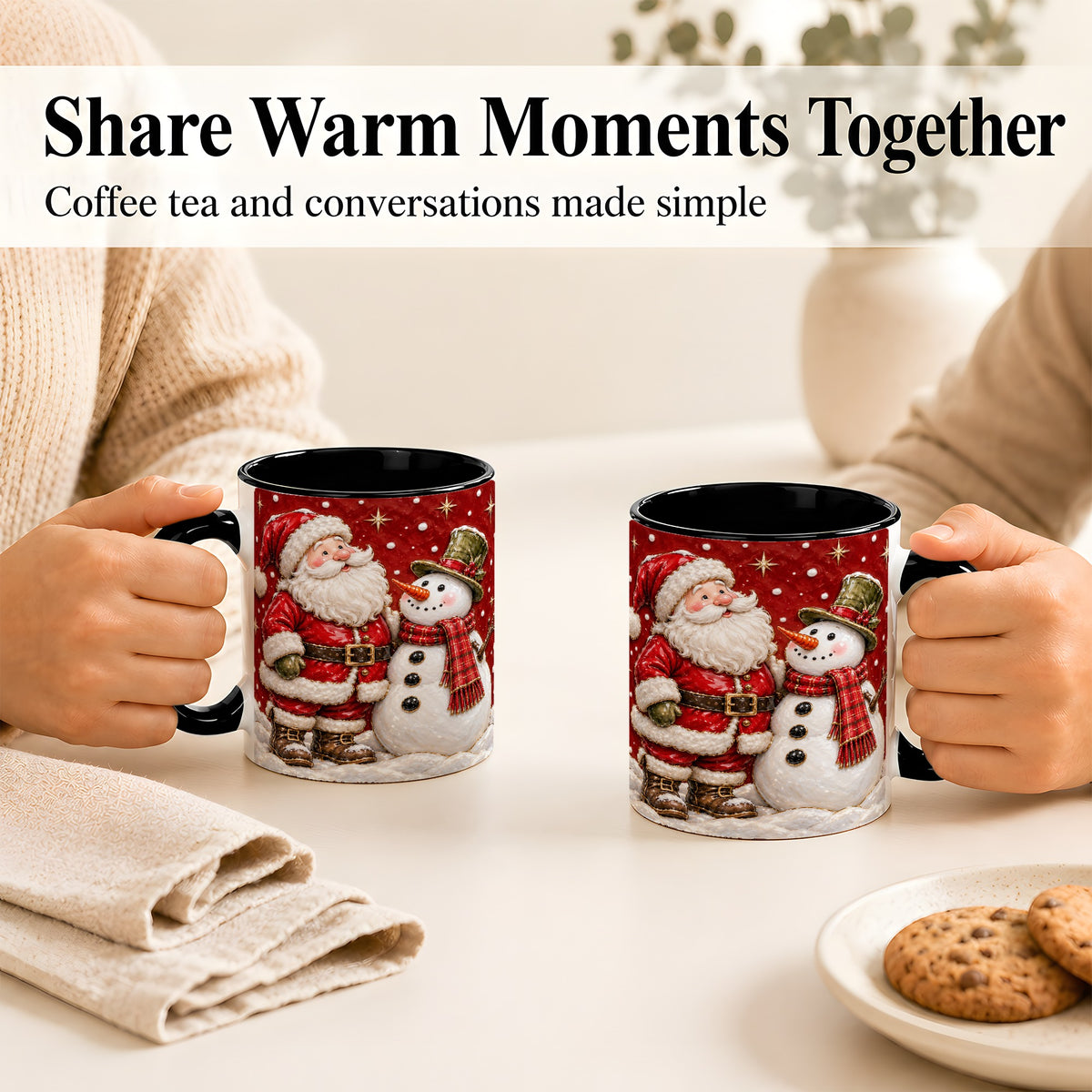 #pl[11oz|Black] Santa Snowman Christmas Coffee Mug, Winter Mug, Ceramic Cup