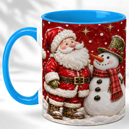 #pl[11oz|Blue] Santa Snowman Christmas Coffee Mug, Winter Mug, Ceramic Cup