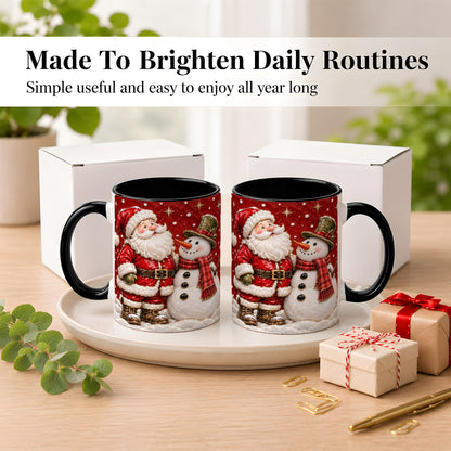 #pl[11oz|Black] Santa Snowman Christmas Coffee Mug, Winter Mug, Ceramic Cup