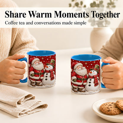 #pl[11oz|Blue] Santa Snowman Christmas Coffee Mug, Winter Mug, Ceramic Cup