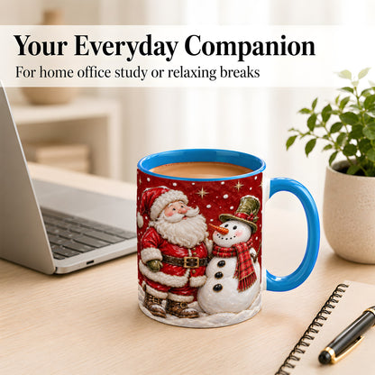#pl[11oz|Blue] Santa Snowman Christmas Coffee Mug, Winter Mug, Ceramic Cup