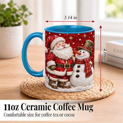 #pl[11oz|Blue] Santa Snowman Christmas Coffee Mug, Winter Mug, Ceramic Cup