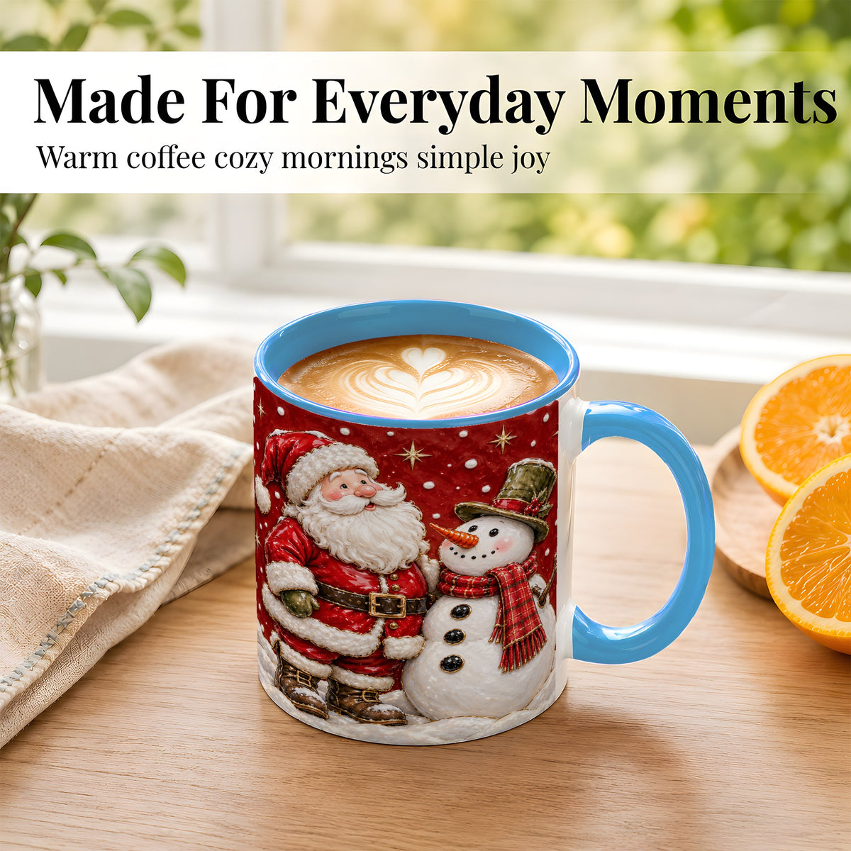 #pl[11oz|Blue] Santa Snowman Christmas Coffee Mug, Winter Mug, Ceramic Cup