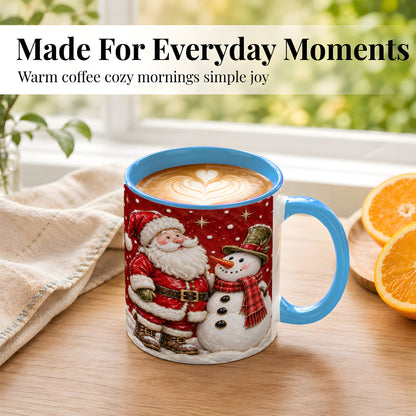 #pl[11oz|Blue] Santa Snowman Christmas Coffee Mug, Winter Mug, Ceramic Cup