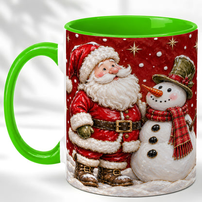 #pl[11oz|Green] Santa Snowman Christmas Coffee Mug, Winter Mug, Ceramic Cup