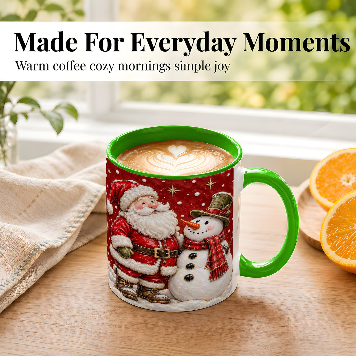 #pl[11oz|Green] Santa Snowman Christmas Coffee Mug, Winter Mug, Ceramic Cup
