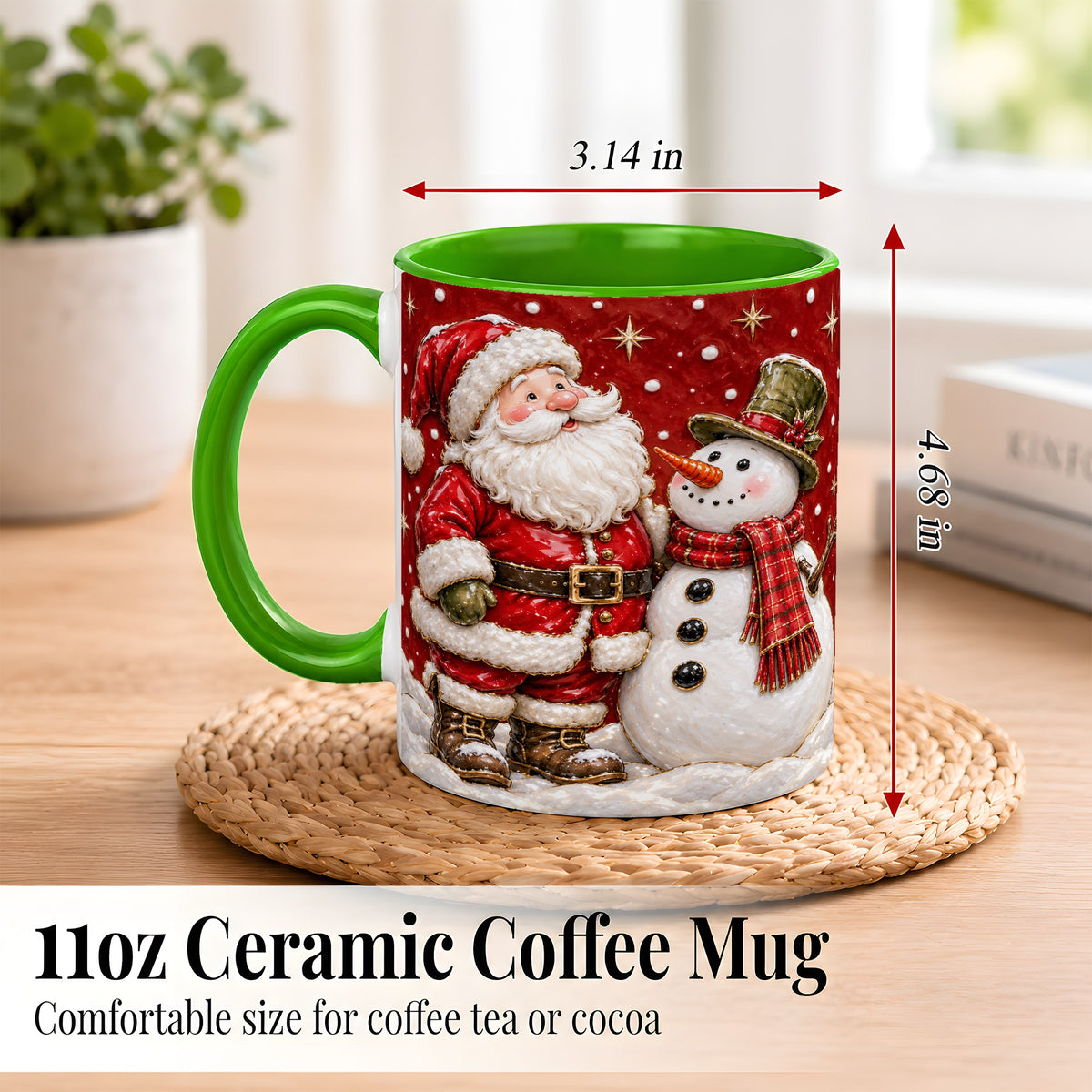 #pl[11oz|Green] Santa Snowman Christmas Coffee Mug, Winter Mug, Ceramic Cup