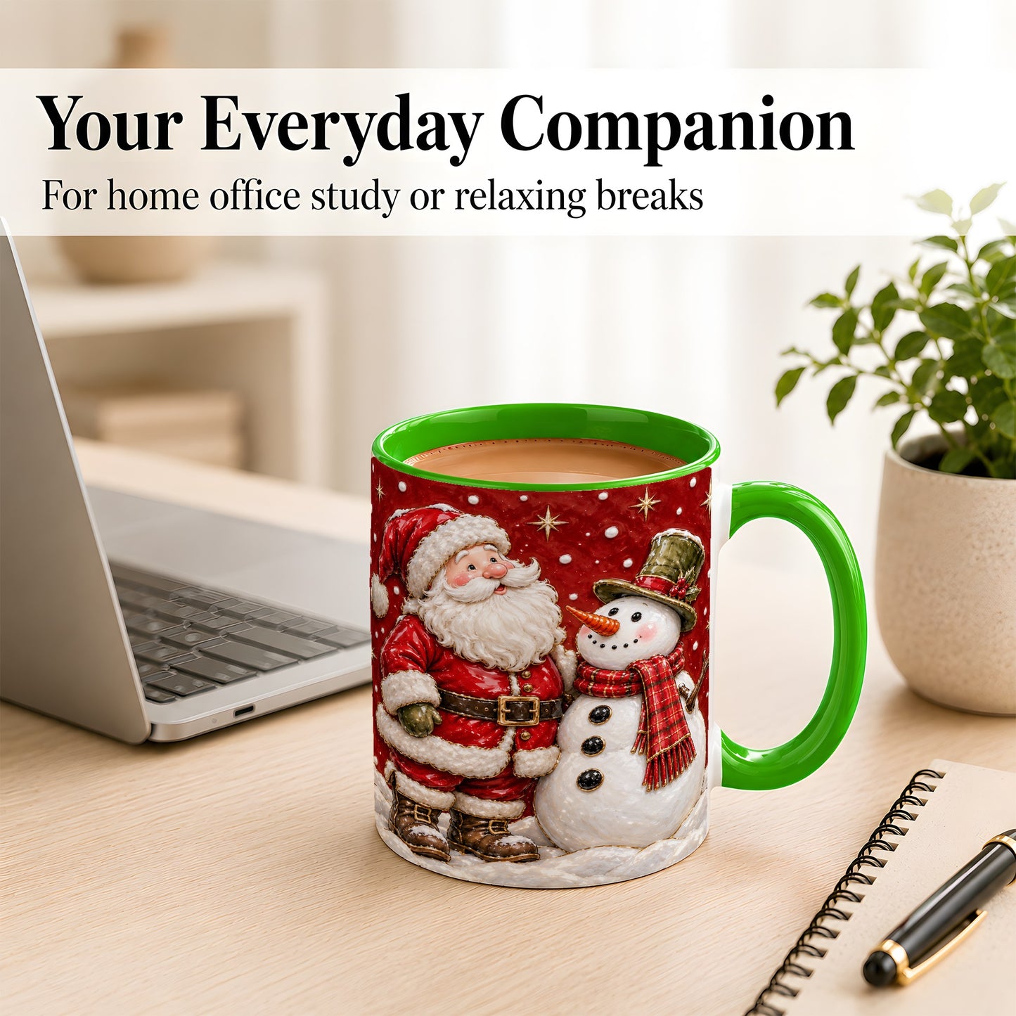 #pl[11oz|Green] Santa Snowman Christmas Coffee Mug, Winter Mug, Ceramic Cup