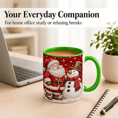 #pl[11oz|Green] Santa Snowman Christmas Coffee Mug, Winter Mug, Ceramic Cup