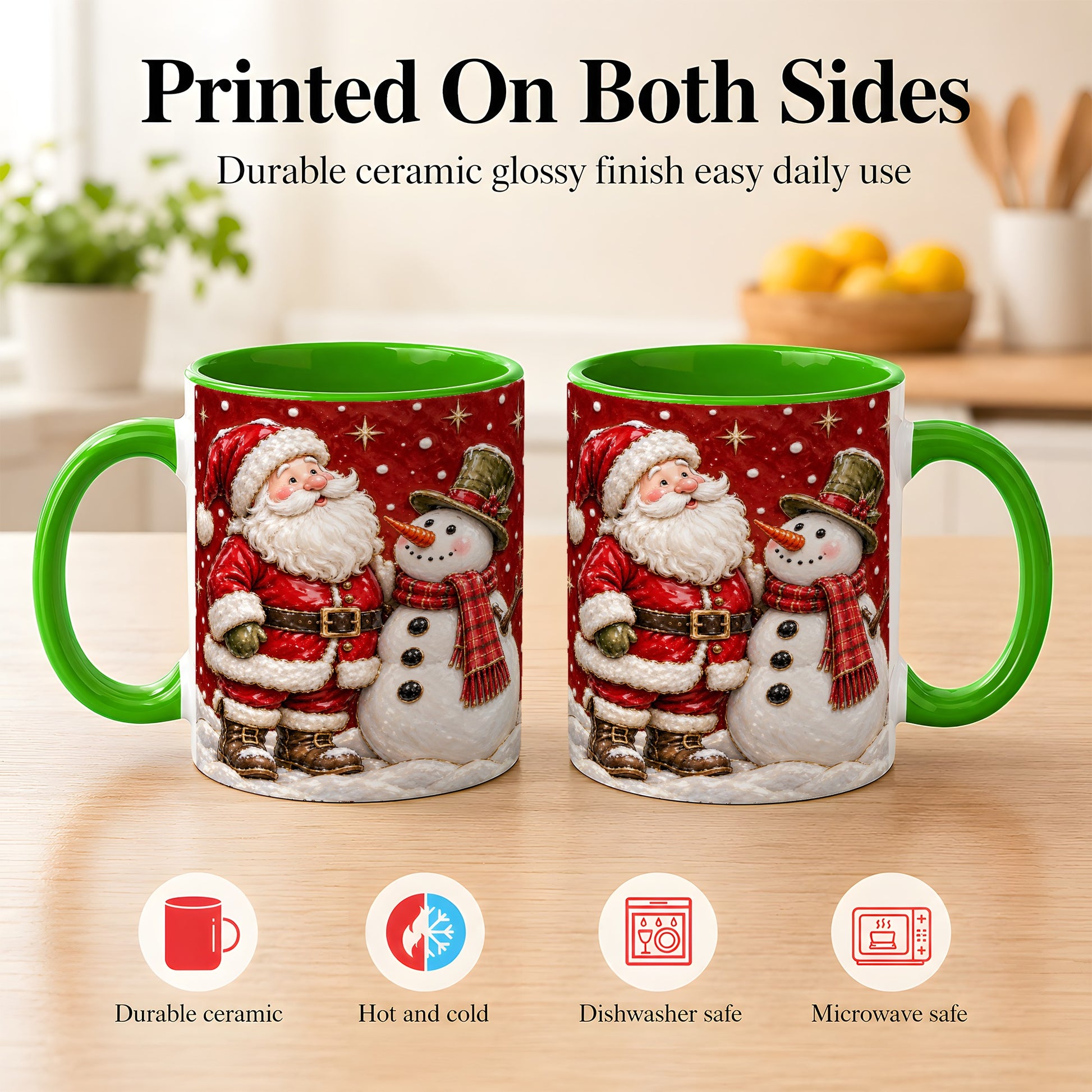 #pl[11oz|Green] Santa Snowman Christmas Coffee Mug, Winter Mug, Ceramic Cup