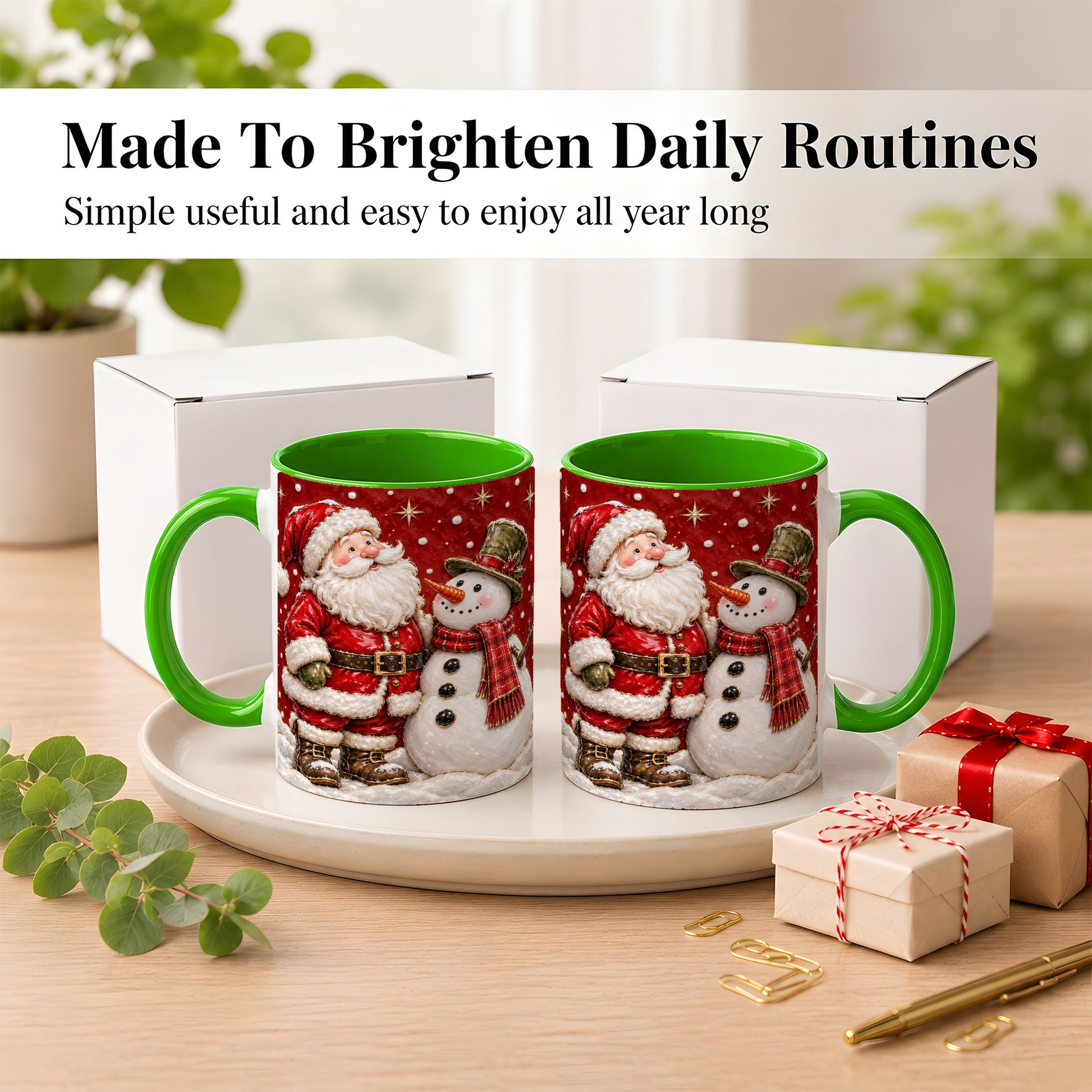 #pl[11oz|Green] Santa Snowman Christmas Coffee Mug, Winter Mug, Ceramic Cup