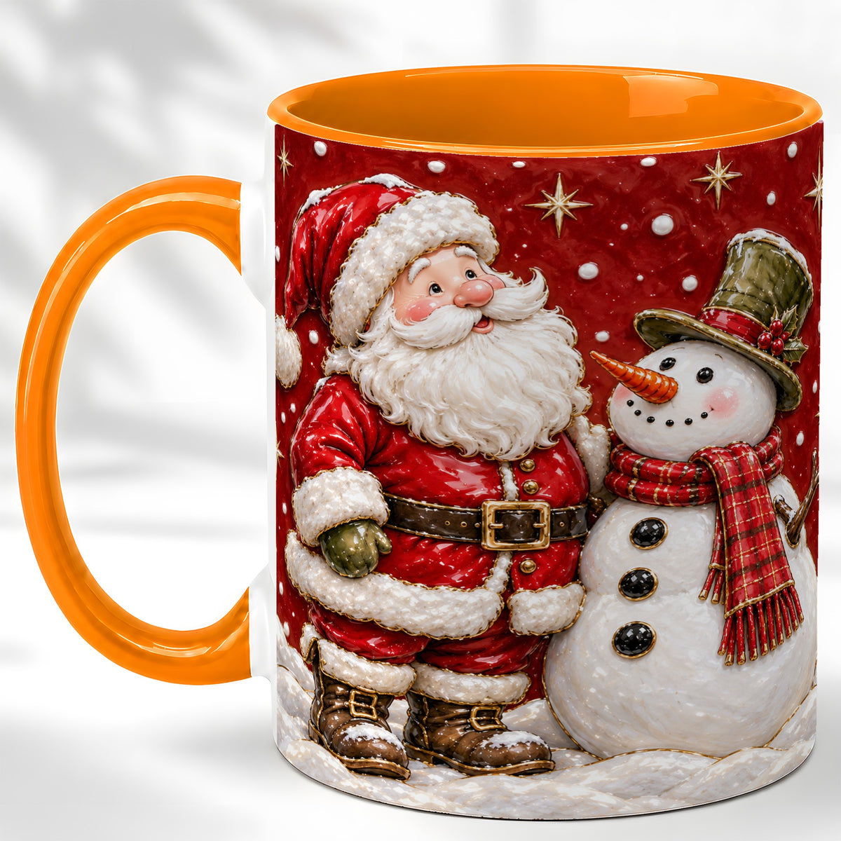 #pl[11oz|Orange] Santa Snowman Christmas Coffee Mug, Winter Mug, Ceramic Cup