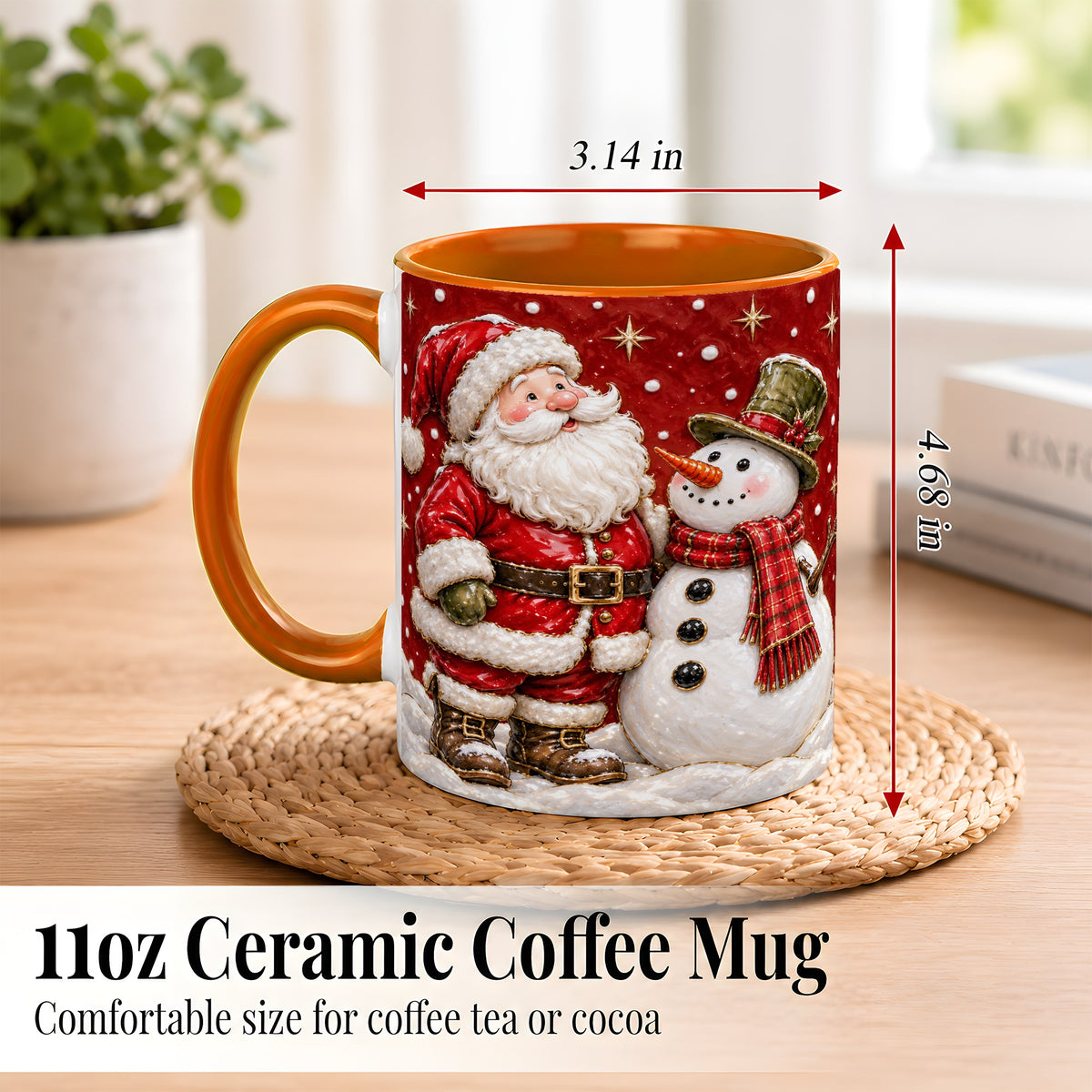 #pl[11oz|Orange] Santa Snowman Christmas Coffee Mug, Winter Mug, Ceramic Cup