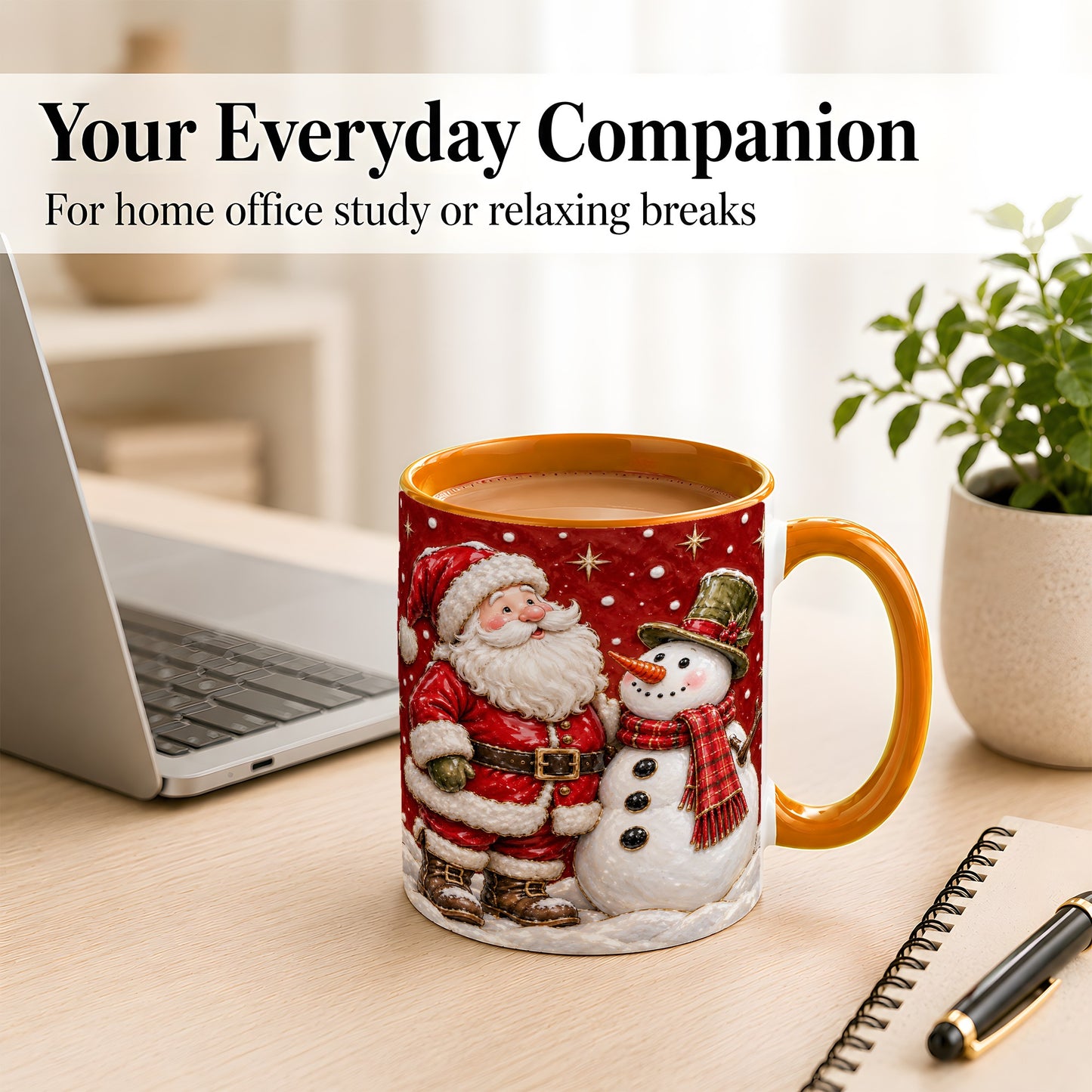 #pl[11oz|Orange] Santa Snowman Christmas Coffee Mug, Winter Mug, Ceramic Cup