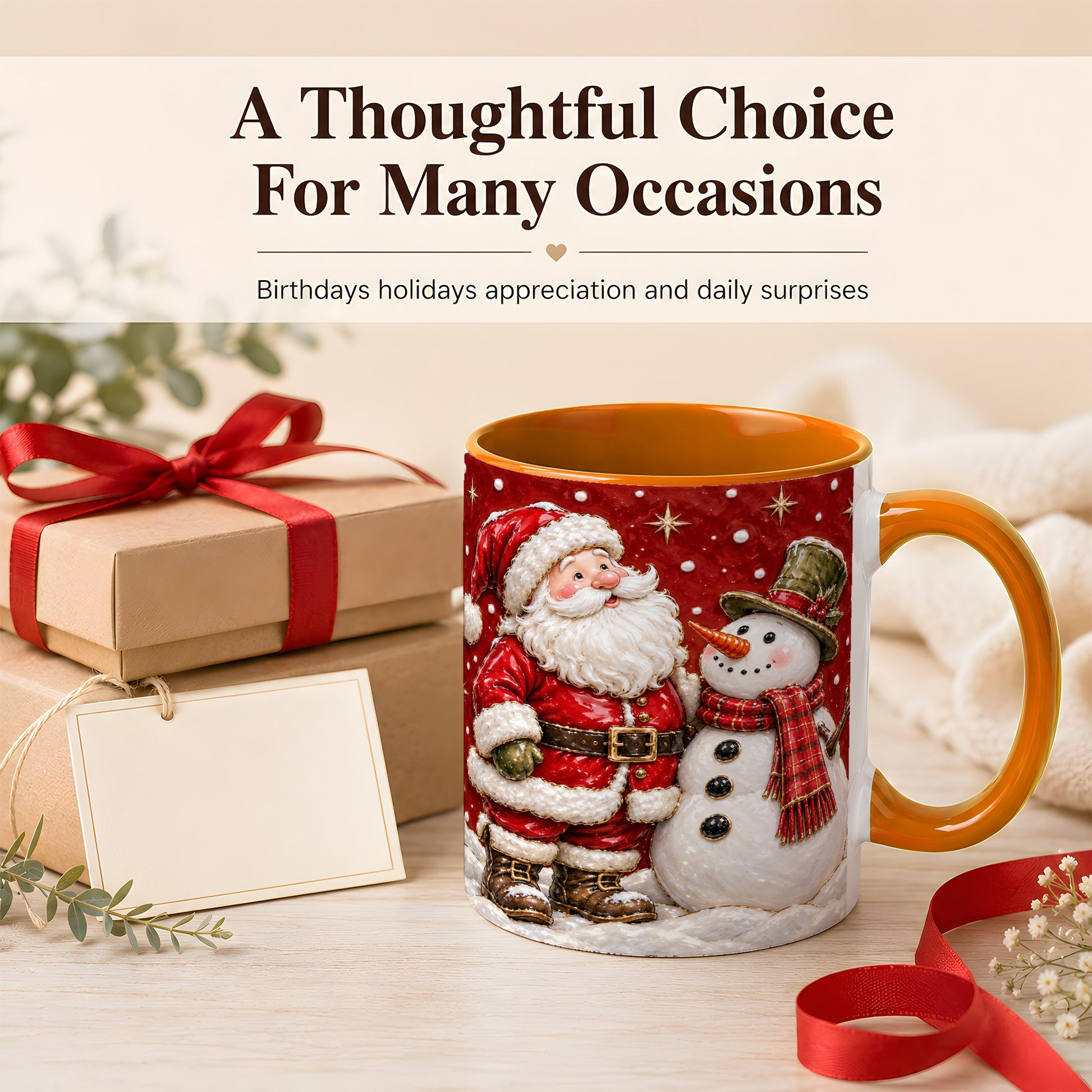 #pl[11oz|Orange] Santa Snowman Christmas Coffee Mug, Winter Mug, Ceramic Cup