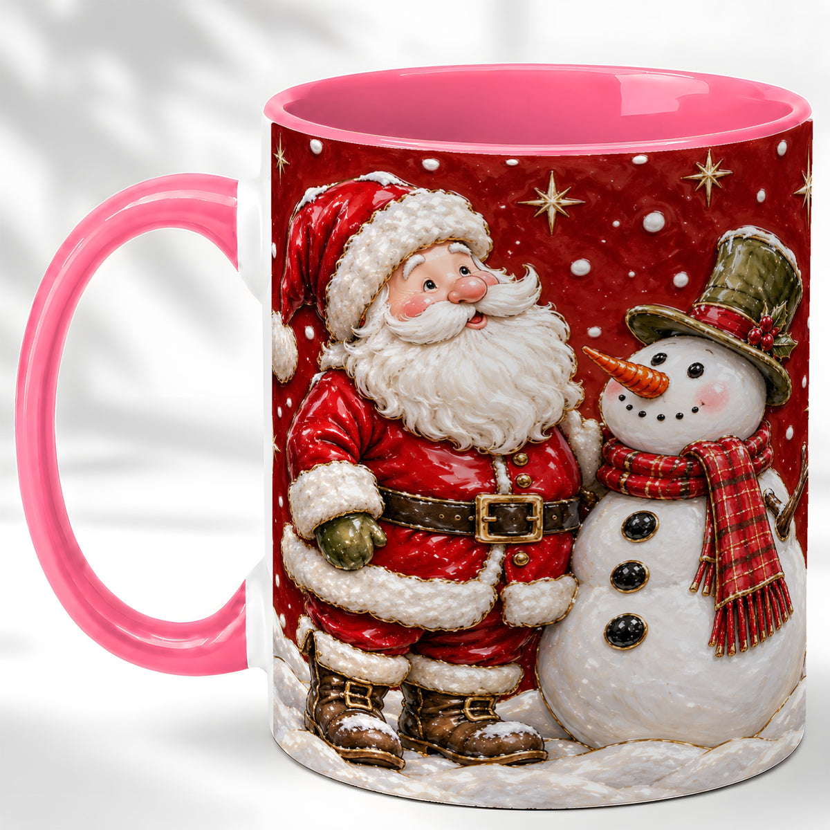 #pl[11oz|Pink] Santa Snowman Christmas Coffee Mug, Winter Mug, Ceramic Cup