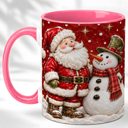 #pl[11oz|Pink] Santa Snowman Christmas Coffee Mug, Winter Mug, Ceramic Cup