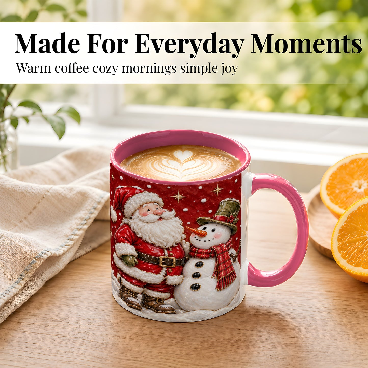 #pl[11oz|Pink] Santa Snowman Christmas Coffee Mug, Winter Mug, Ceramic Cup