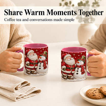 #pl[11oz|Pink] Santa Snowman Christmas Coffee Mug, Winter Mug, Ceramic Cup