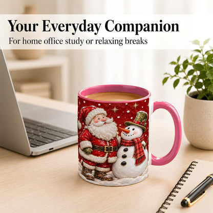 #pl[11oz|Pink] Santa Snowman Christmas Coffee Mug, Winter Mug, Ceramic Cup