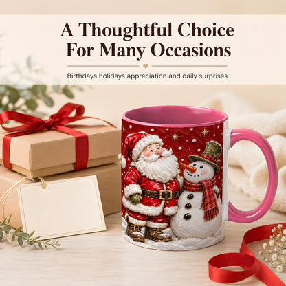 #pl[11oz|Pink] Santa Snowman Christmas Coffee Mug, Winter Mug, Ceramic Cup