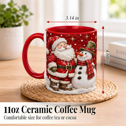 #pl[11oz|Red] Santa Snowman Christmas Coffee Mug, Winter Mug, Ceramic Cup