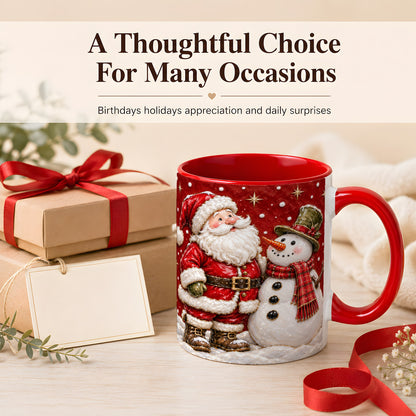#pl[11oz|Red] Santa Snowman Christmas Coffee Mug, Winter Mug, Ceramic Cup