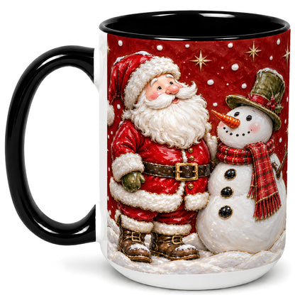 #pl[15oz|Black] Santa Snowman Christmas Coffee Mug, Winter Mug, Ceramic Cup