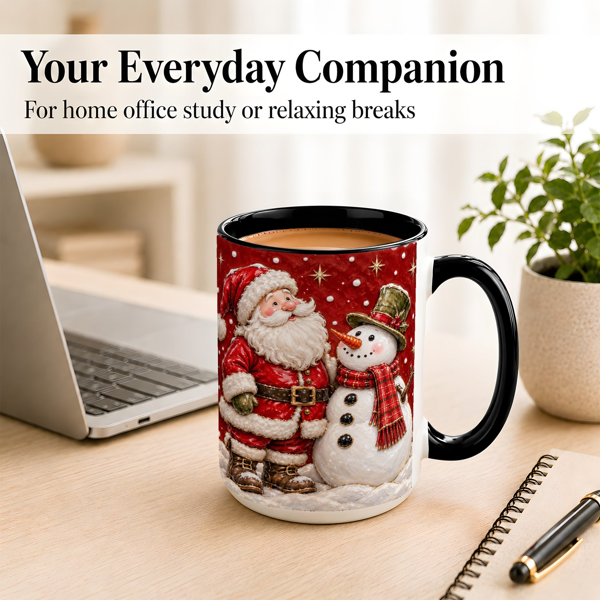 #pl[15oz|Black] Santa Snowman Christmas Coffee Mug, Winter Mug, Ceramic Cup