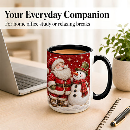 #pl[15oz|Black] Santa Snowman Christmas Coffee Mug, Winter Mug, Ceramic Cup