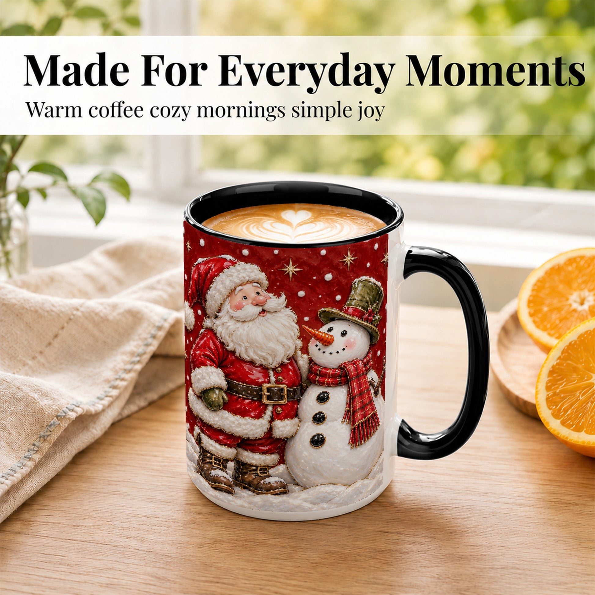 #pl[15oz|Black] Santa Snowman Christmas Coffee Mug, Winter Mug, Ceramic Cup